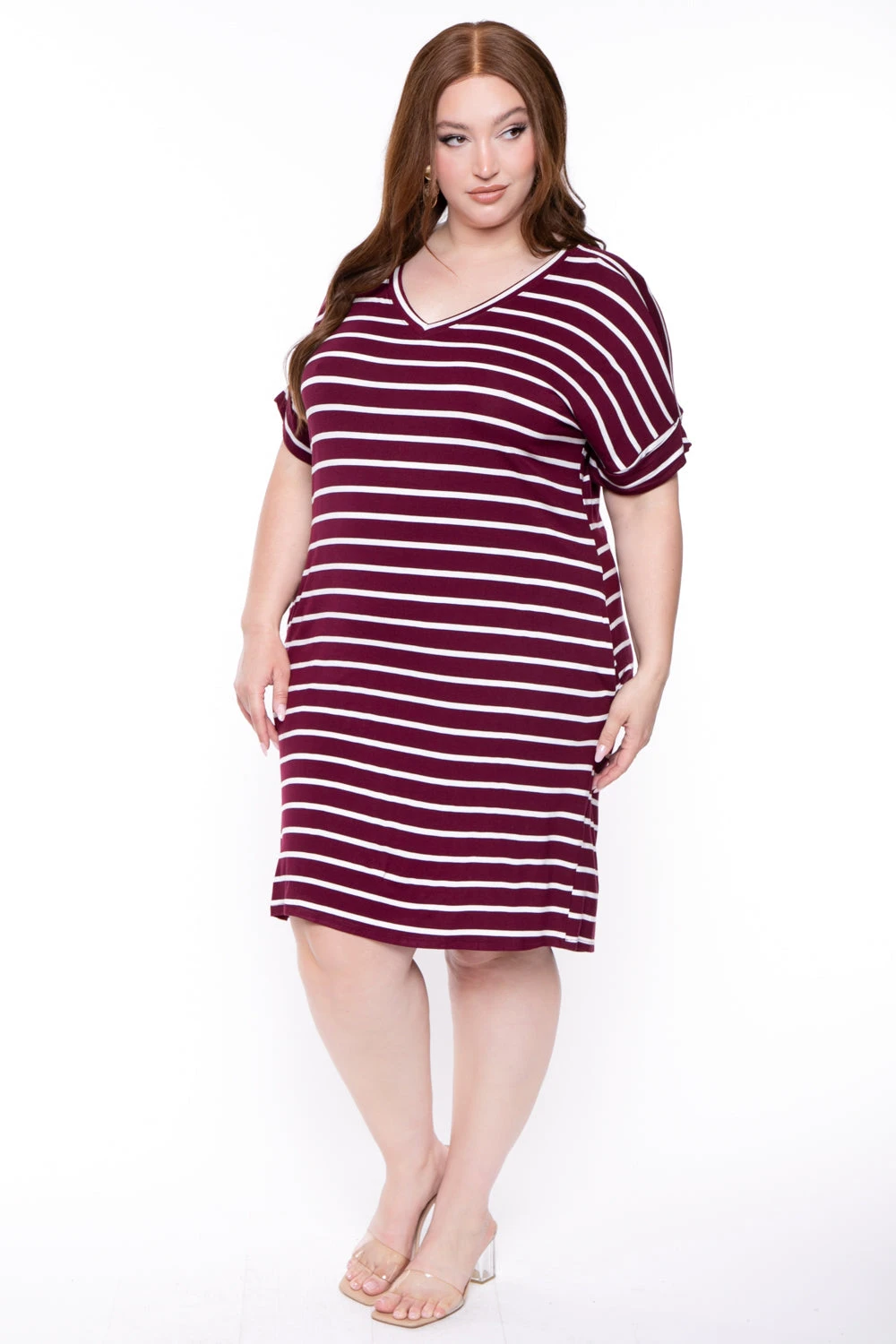 Plus Size Striped Basic T-Shirt Dress - Dark Burgundy Plus Size Striped Basic T-Shirt Dress - Dark Burgundy -Kitchensuppliesdeal curvy sense dresses plus size striped basic t shirt dress dark burgundy 29439912575073