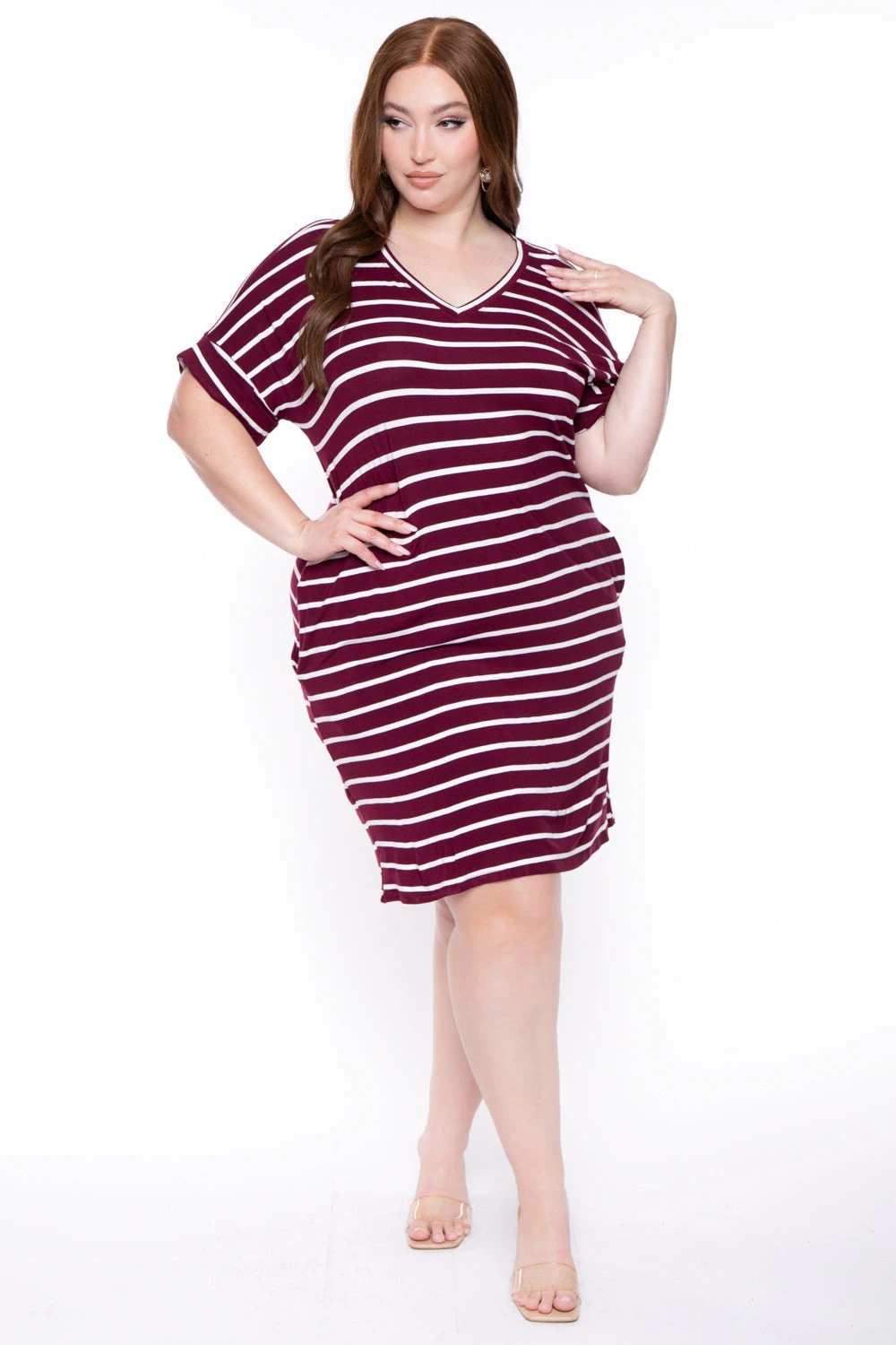 Plus Size Striped Basic T-Shirt Dress - Dark Burgundy Plus Size Striped Basic T-Shirt Dress - Dark Burgundy -Kitchensuppliesdeal curvy sense dresses plus size striped basic t shirt dress dark burgundy 29439913295969