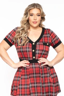Plus Size Tai Plaid Pleated Dress- Red -Kitchensuppliesdeal curvy sense dresses plus size tai plaid pleated dress red 31534780874849