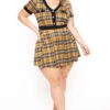 Plus Size Tai Plaid Pleated Dress- Yellow -Kitchensuppliesdeal curvy sense dresses plus size tai plaid pleated dress yellow 31316042645601