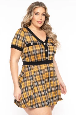 Front Page -Kitchensuppliesdeal curvy sense dresses plus size tai plaid pleated dress yellow 31316042973281