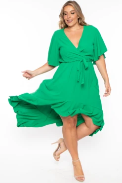Bluebell Plus Size Tati Surplice Ruffle Dress - Green -Kitchensuppliesdeal curvy sense dresses plus size tati surplice ruffle dress green 29254741229665