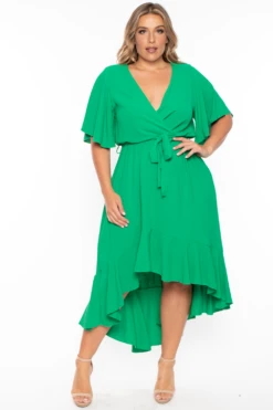 Bluebell Plus Size Tati Surplice Ruffle Dress - Green -Kitchensuppliesdeal curvy sense dresses plus size tati surplice ruffle dress green 29254741295201