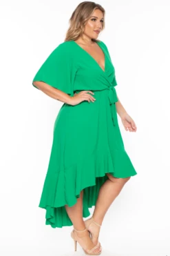Bluebell Plus Size Tati Surplice Ruffle Dress - Green -Kitchensuppliesdeal curvy sense dresses plus size tati surplice ruffle dress green 29254741327969
