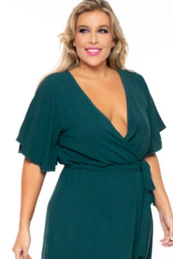 Bluebell Plus Size Tati Surplice Ruffle Dress - Hunter Green -Kitchensuppliesdeal curvy sense dresses plus size tati surplice ruffle dress hunter green 30176468172897