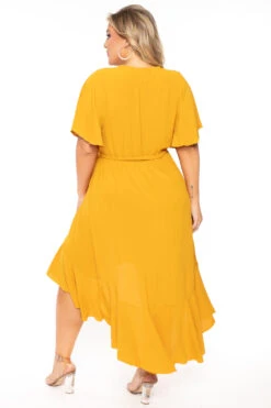 Bluebell Plus Size Tati Surplice Ruffle Dress - Mustard -Kitchensuppliesdeal curvy sense dresses plus size tati surplice ruffle dress mustard 30176497926241