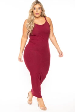 Plus Size Tess Ribbed Maxi Dress - Burgundy -Kitchensuppliesdeal curvy sense dresses plus size tess ribbed maxi dress burgundy 30103450091617