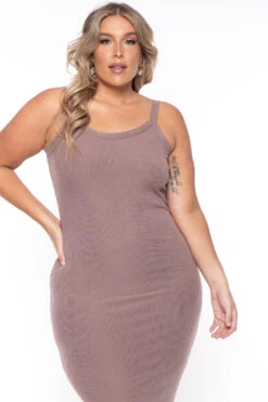 Plus Size Tess Ribbed Maxi Dress - Mocha -Kitchensuppliesdeal curvy sense dresses plus size tess ribbed maxi dress mocha 29448392900705