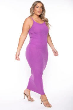Plus Size Tess Ribbed Maxi Dress - Purple -Kitchensuppliesdeal curvy sense dresses plus size tess ribbed maxi dress purple 29439730810977