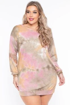 Plus Size Tie-Dye Sweatshirt Dress - Olive 3 Plus Size Tie-Dye Sweatshirt Dress - Olive -Kitchensuppliesdeal curvy sense dresses plus size tie dye sweatshirt dress olive 29255769292897