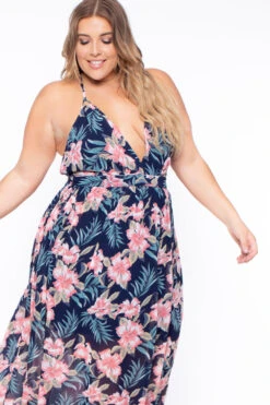 Plus Size Tropical Print Maxi Dress - Navy -Kitchensuppliesdeal curvy sense dresses plus size tropical print maxi dress navy 29257273278561