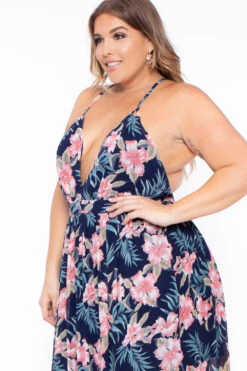 Plus Size Tropical Print Maxi Dress - Navy -Kitchensuppliesdeal curvy sense dresses plus size tropical print maxi dress navy 29257285402721