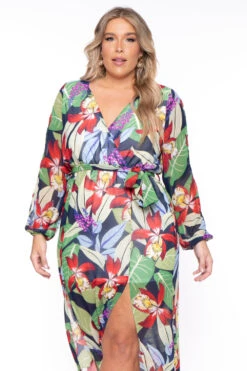 Plus Size Tropical Vibes Maxi Dress - Multi -Kitchensuppliesdeal curvy sense dresses plus size tropical vibes maxi dress multi 29448467873889