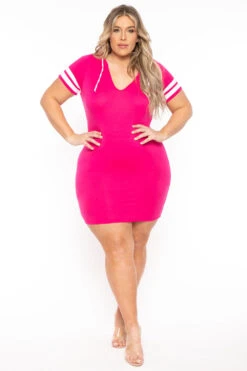 Front Page -Kitchensuppliesdeal curvy sense dresses plus size varsity stripe hoodie dress fuchsia 31867384725601