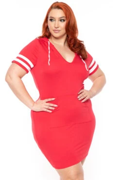 Plus Size Varsity Stripe Hoodie Dress - Red 3 Plus Size Varsity Stripe Hoodie Dress - Red -Kitchensuppliesdeal curvy sense dresses plus size varsity stripe hoodie dress red 30598793724001