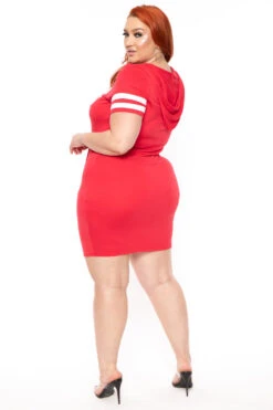 Plus Size Varsity Stripe Hoodie Dress - Red 4 Plus Size Varsity Stripe Hoodie Dress - Red -Kitchensuppliesdeal curvy sense dresses plus size varsity stripe hoodie dress red 30598793789537