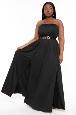 Plus Size Venezia Double Slit Maxi Dress - Black -Kitchensuppliesdeal curvy sense dresses plus size venesia double slit maxi dress navy 32125496852577