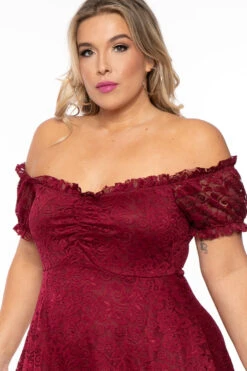 Plus Size Veronica Flower Lace Dress- Burgundy -Kitchensuppliesdeal curvy sense dresses plus size veronica flower lace dress burgundy 30540355567713