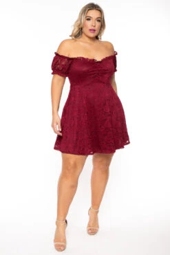 Plus Size Veronica Flower Lace Dress- Burgundy -Kitchensuppliesdeal curvy sense dresses plus size veronica flower lace dress burgundy 30540355764321