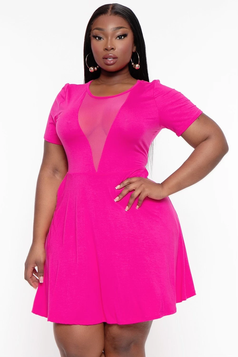 Plus Size Vicki Mesh Flare Dress - Fuchsia Plus Size Vicki Mesh Flare Dress - Fuchsia -Kitchensuppliesdeal curvy sense dresses plus size vicki mesh flare dress fuchsia 31728980656225