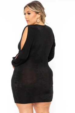 Plus Size Vienna Slit Sleeve Dress - Black -Kitchensuppliesdeal curvy sense dresses plus size vienna slit sleeve dress black 30966380724321