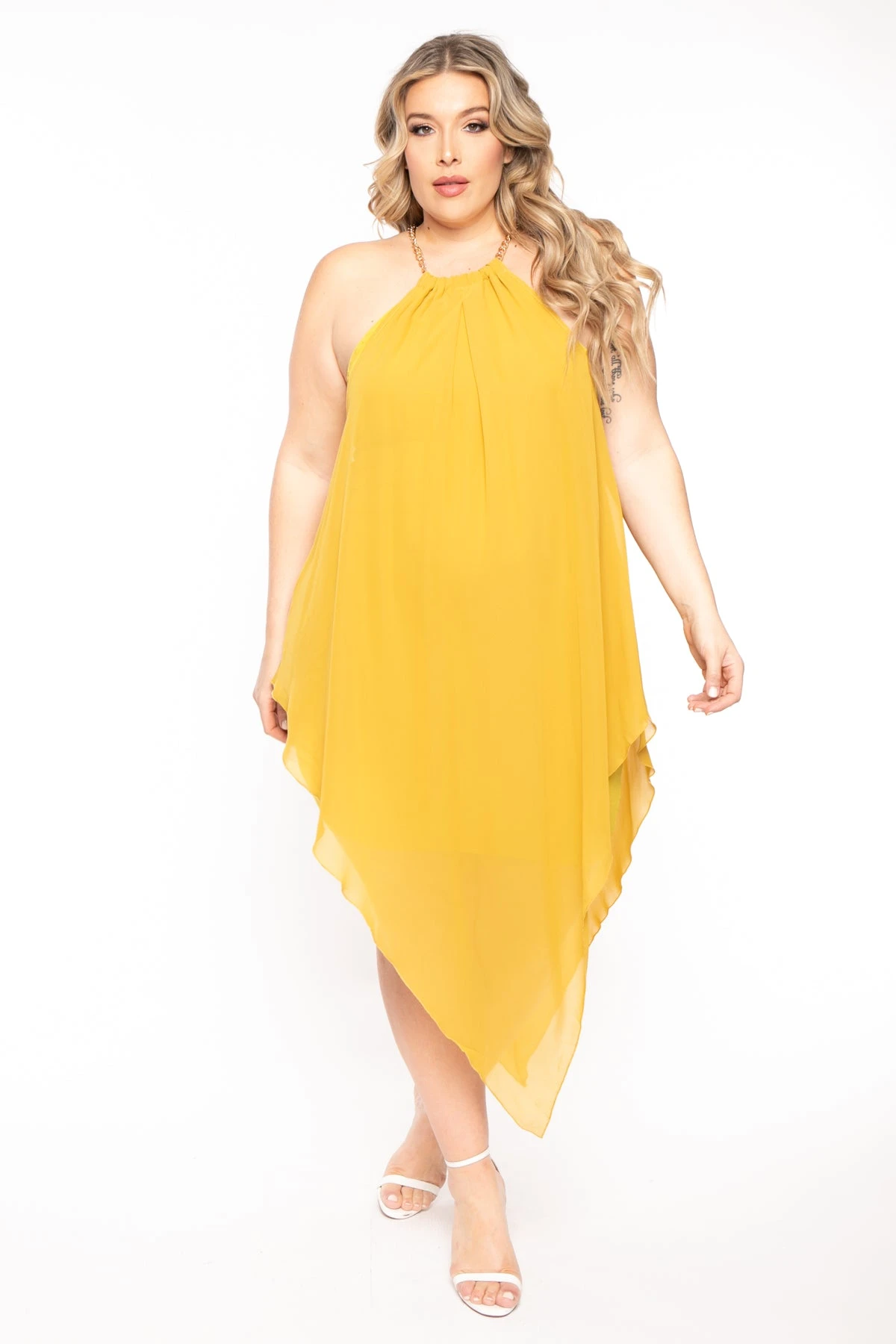 Plus Size Vivian Chain Halter Dress - Mustard Plus Size Vivian Chain Halter Dress - Mustard -Kitchensuppliesdeal curvy sense dresses plus size vivian chain halter dress mustard 31475741818977