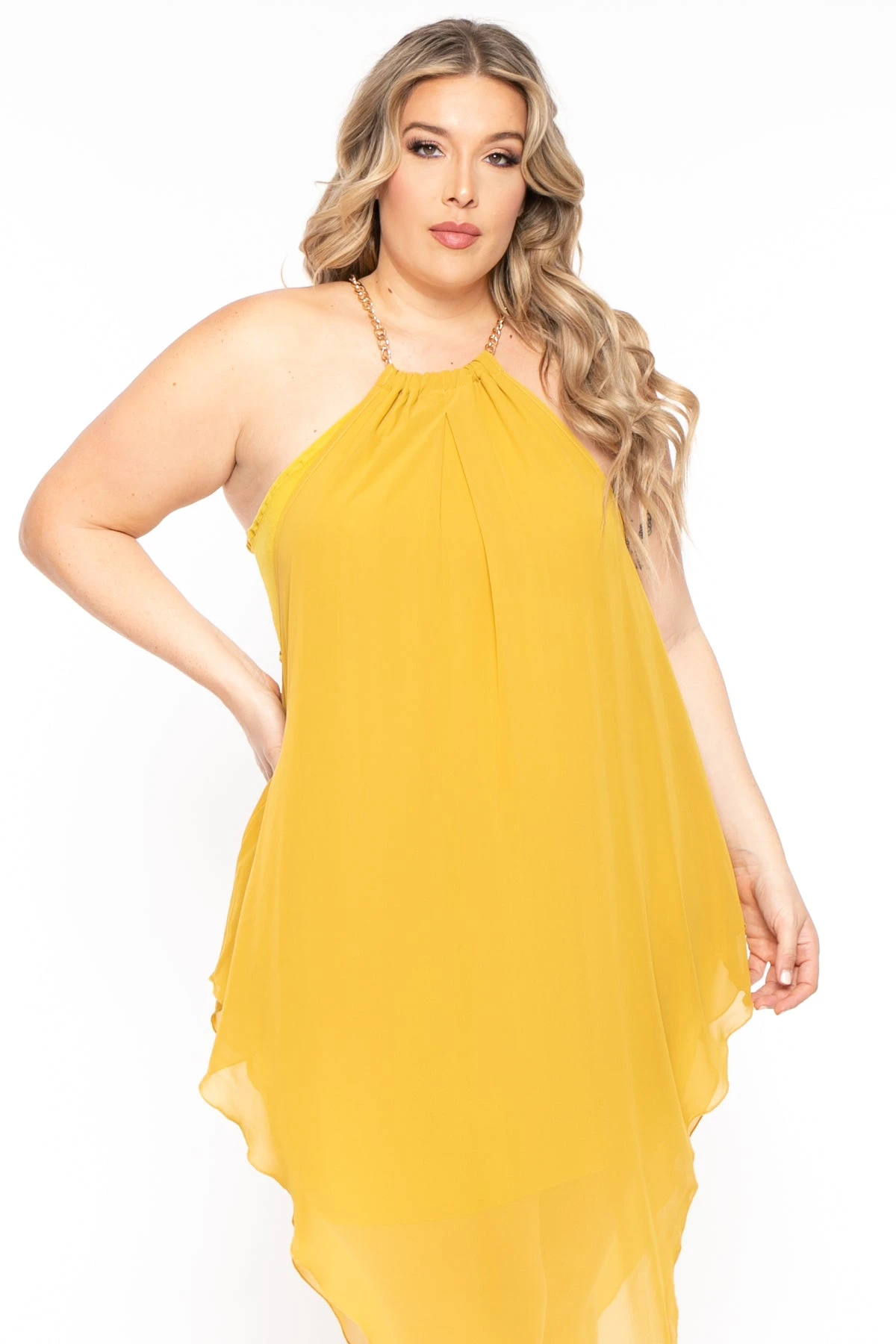 Plus Size Vivian Chain Halter Dress - Mustard Plus Size Vivian Chain Halter Dress - Mustard -Kitchensuppliesdeal curvy sense dresses plus size vivian chain halter dress mustard 31475742146657