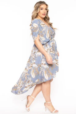 Plus Size Willow Palm High Low Dress - Blue -Kitchensuppliesdeal curvy sense dresses plus size willow palm high low dress blue 31449390383201
