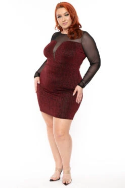 Plus Size Xenia Shimmer Bodycon Dress - Red -Kitchensuppliesdeal curvy sense dresses plus size xenia shimmer bodycon dress red 30512804921441