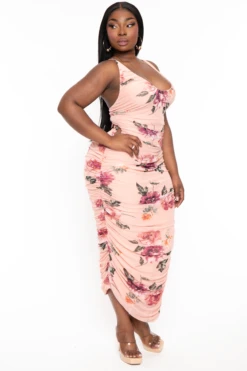 Plus Size Yerisbeth Floral Mesh Dress - Mauve -Kitchensuppliesdeal curvy sense dresses plus size yerisbeth floral mesh dress mauve 32100301701217