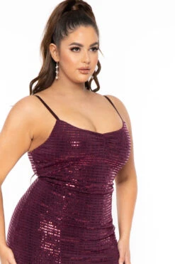 Plus Size Zahrah Sequins M-Slit Dress - Burgundy -Kitchensuppliesdeal curvy sense dresses plus size zahrah sequins m slit dress burgundy 30679178477665