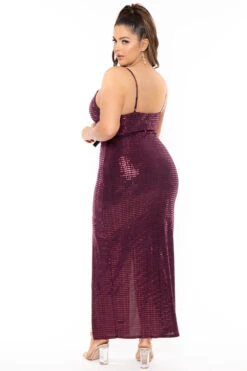 Plus Size Zahrah Sequins M-Slit Dress - Burgundy -Kitchensuppliesdeal curvy sense dresses plus size zahrah sequins m slit dress burgundy 30679178510433