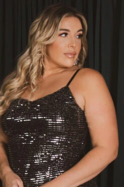 Plus Size Zahrah Sequins M-Slit Dress - Silver -Kitchensuppliesdeal curvy sense dresses plus size zahrah sequins m slit dress silver 30679177986145