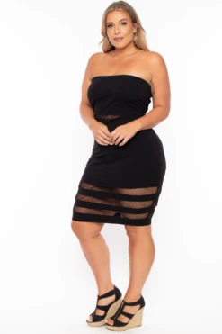 Plus Size Zeze Netted Tube Dress - Black -Kitchensuppliesdeal curvy sense dresses plus size zeze netted tube dress black 29258197368929