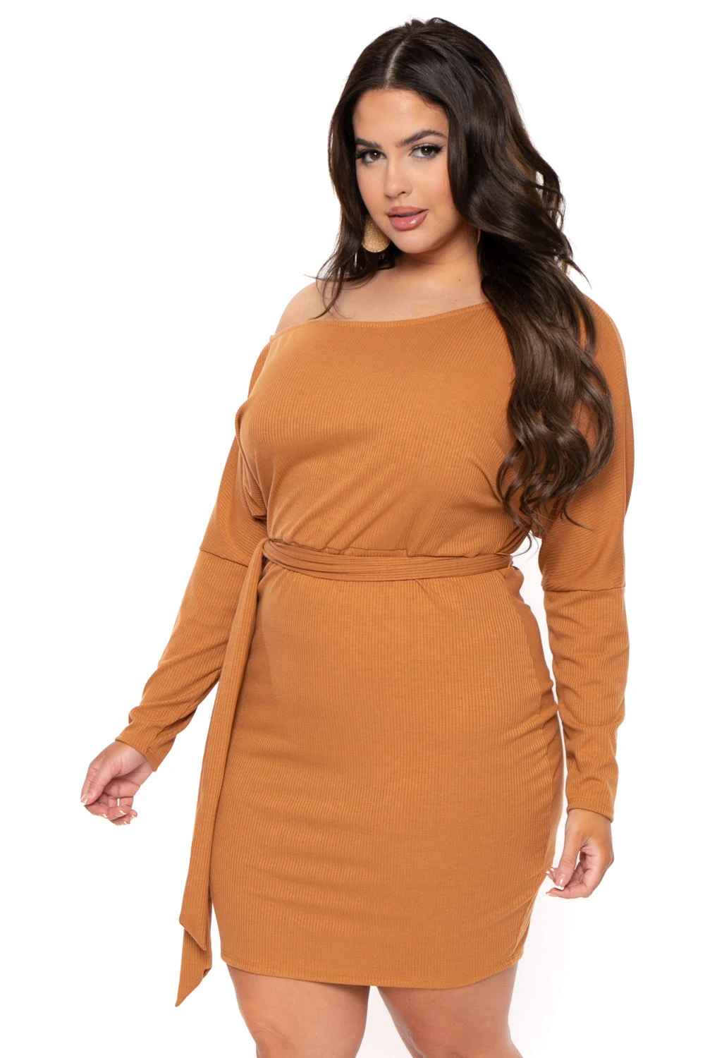 Plus Size Zinnia Off Shoulder Ribbed Dress - Camel Plus Size Zinnia Off Shoulder Ribbed Dress - Camel -Kitchensuppliesdeal curvy sense dresses plus size zinnia off shoulder ribbed dress camel 30876296249441