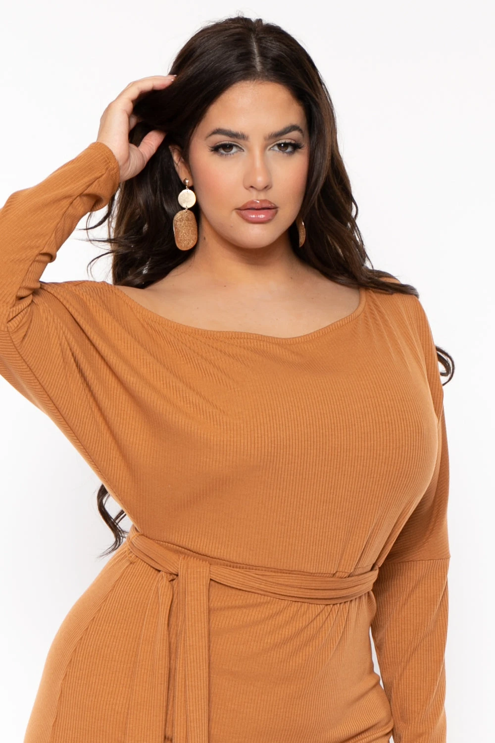 Plus Size Zinnia Off Shoulder Ribbed Dress - Camel Plus Size Zinnia Off Shoulder Ribbed Dress - Camel -Kitchensuppliesdeal curvy sense dresses plus size zinnia off shoulder ribbed dress camel 30876297265249