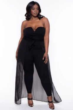 Plus Size Addison Chiffon Overlay Jumpsuit- Black 4 Plus Size Addison Chiffon Overlay Jumpsuit- Black -Kitchensuppliesdeal curvy sense jumpsuits and rompers plus size addison chiffon overlay jumpsuit black 30025808740449