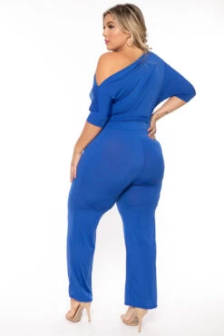 Solid Plus Size Adina Off Shoulder Jumpsuit - Royal Blue -Kitchensuppliesdeal curvy sense jumpsuits and rompers plus size adina off shoulder jumpsuit royal blue 30564614537313