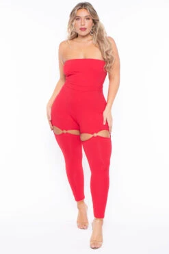 Plus Size Alessa Cut Out Jumpsuit- Red -Kitchensuppliesdeal curvy sense jumpsuits and rompers plus size alessa cut out jumpsuit red 30023402422369
