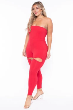 Plus Size Alessa Cut Out Jumpsuit- Red -Kitchensuppliesdeal curvy sense jumpsuits and rompers plus size alessa cut out jumpsuit red 30023402553441