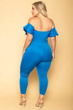 Plus Size Alice Off The Shoulder Jumpsuit - Blue -Kitchensuppliesdeal curvy sense jumpsuits and rompers plus size alice off the shoulder jumpsuit blue 29881535103073