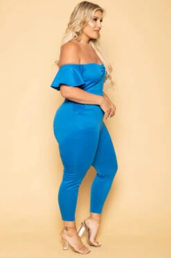 Plus Size Alice Off The Shoulder Jumpsuit - Blue -Kitchensuppliesdeal curvy sense jumpsuits and rompers plus size alice off the shoulder jumpsuit blue 29881535758433
