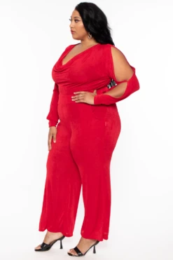 Plus Size Allie Cowl Neck Jumpsuit - Red -Kitchensuppliesdeal curvy sense jumpsuits and rompers plus size allie cowl neck jumpsuit red 30021155225697