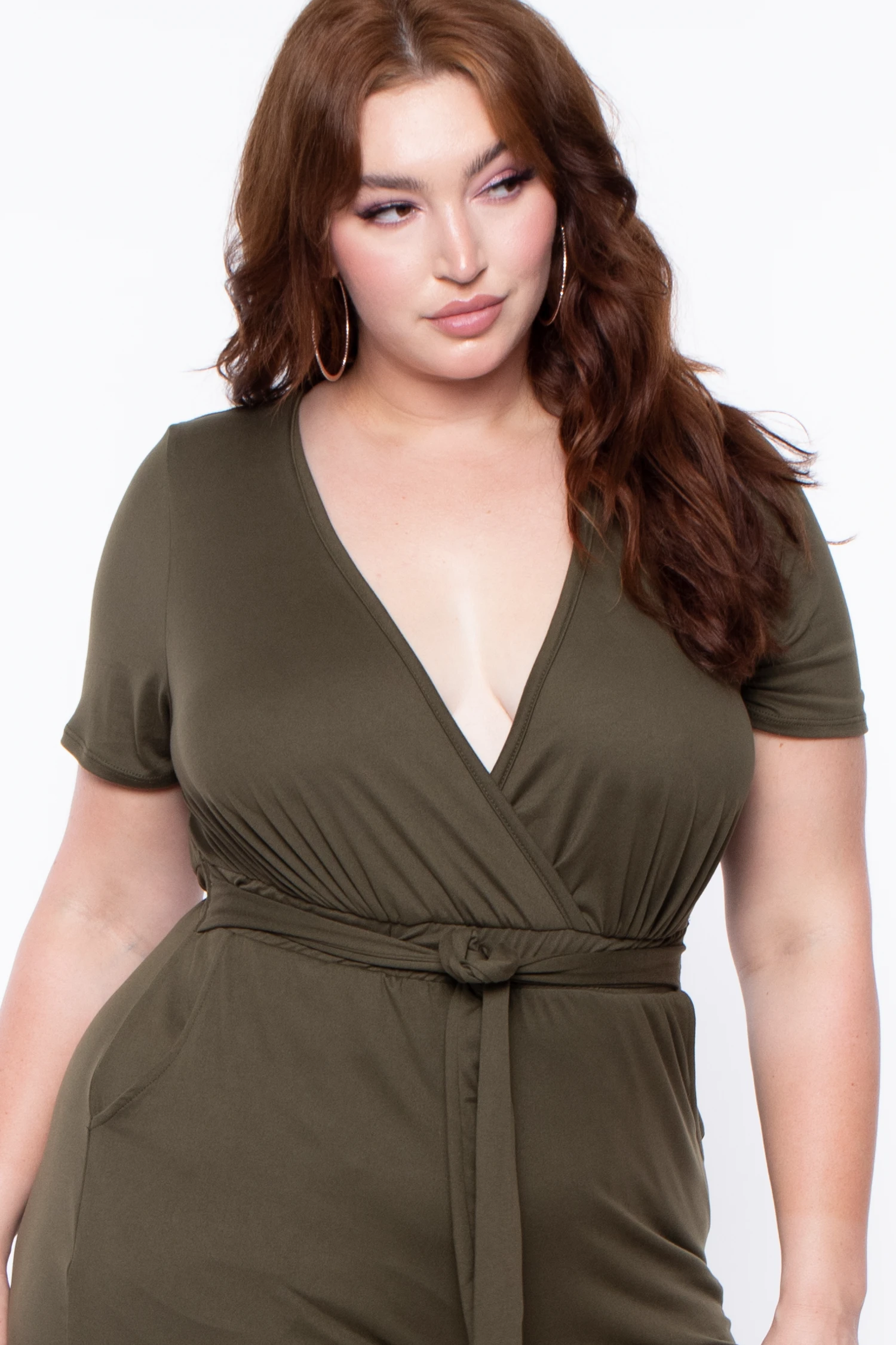 Plus Size Alondra Cross Front Jumpsuit - Olive Plus Size Alondra Cross Front Jumpsuit - Olive -Kitchensuppliesdeal curvy sense jumpsuits and rompers plus size alondra cross front jumpsuit olive 29883593556065
