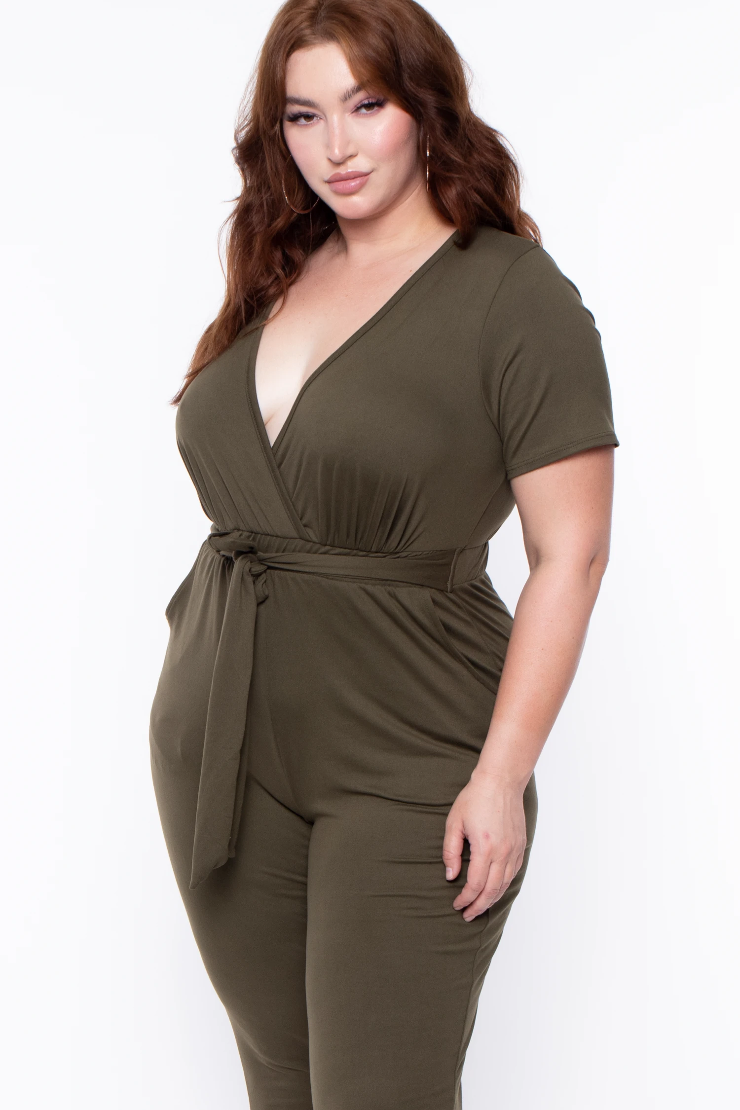 Plus Size Alondra Cross Front Jumpsuit - Olive Plus Size Alondra Cross Front Jumpsuit - Olive -Kitchensuppliesdeal curvy sense jumpsuits and rompers plus size alondra cross front jumpsuit olive 29883593719905