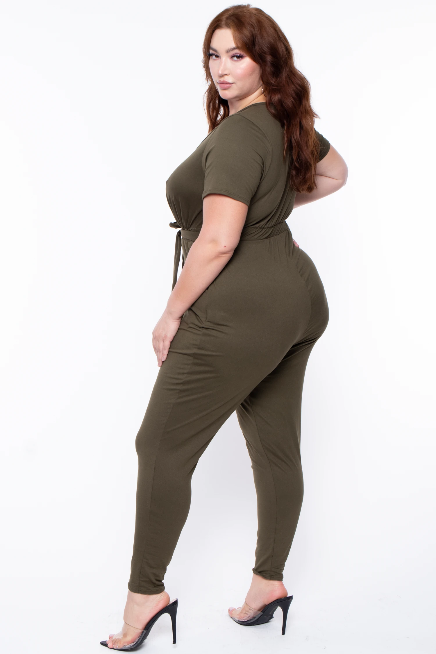 Plus Size Alondra Cross Front Jumpsuit - Olive Plus Size Alondra Cross Front Jumpsuit - Olive -Kitchensuppliesdeal curvy sense jumpsuits and rompers plus size alondra cross front jumpsuit olive 29883593850977
