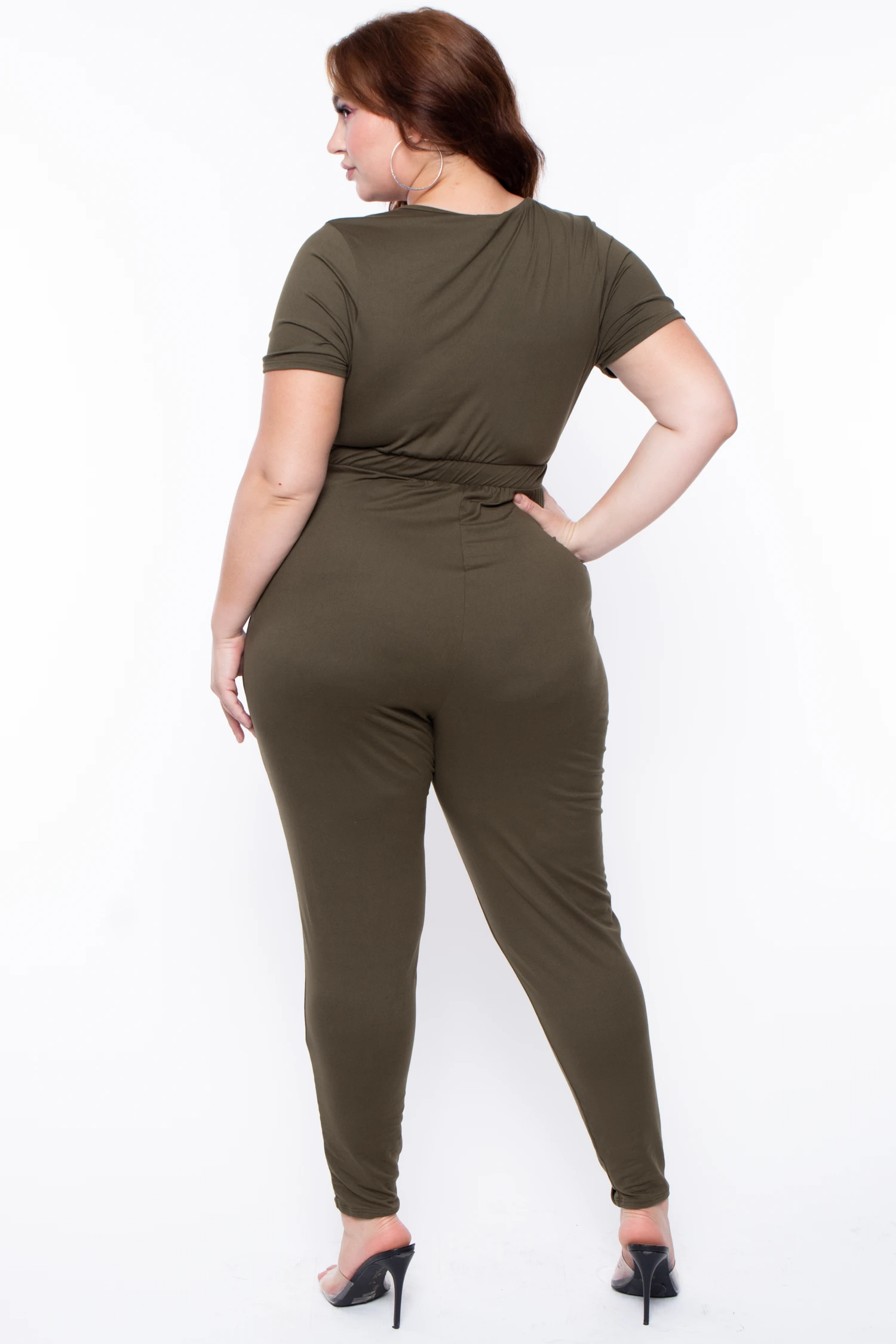Plus Size Alondra Cross Front Jumpsuit - Olive Plus Size Alondra Cross Front Jumpsuit - Olive -Kitchensuppliesdeal curvy sense jumpsuits and rompers plus size alondra cross front jumpsuit olive 29883594047585