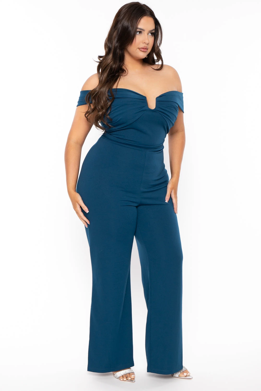 Plus Size Amber Off The Shoulder Jumpsuit - Teal Plus Size Amber Off The Shoulder Jumpsuit - Teal -Kitchensuppliesdeal curvy sense jumpsuits and rompers plus size amber off the shoulder jumpsuit teal 30836137656417