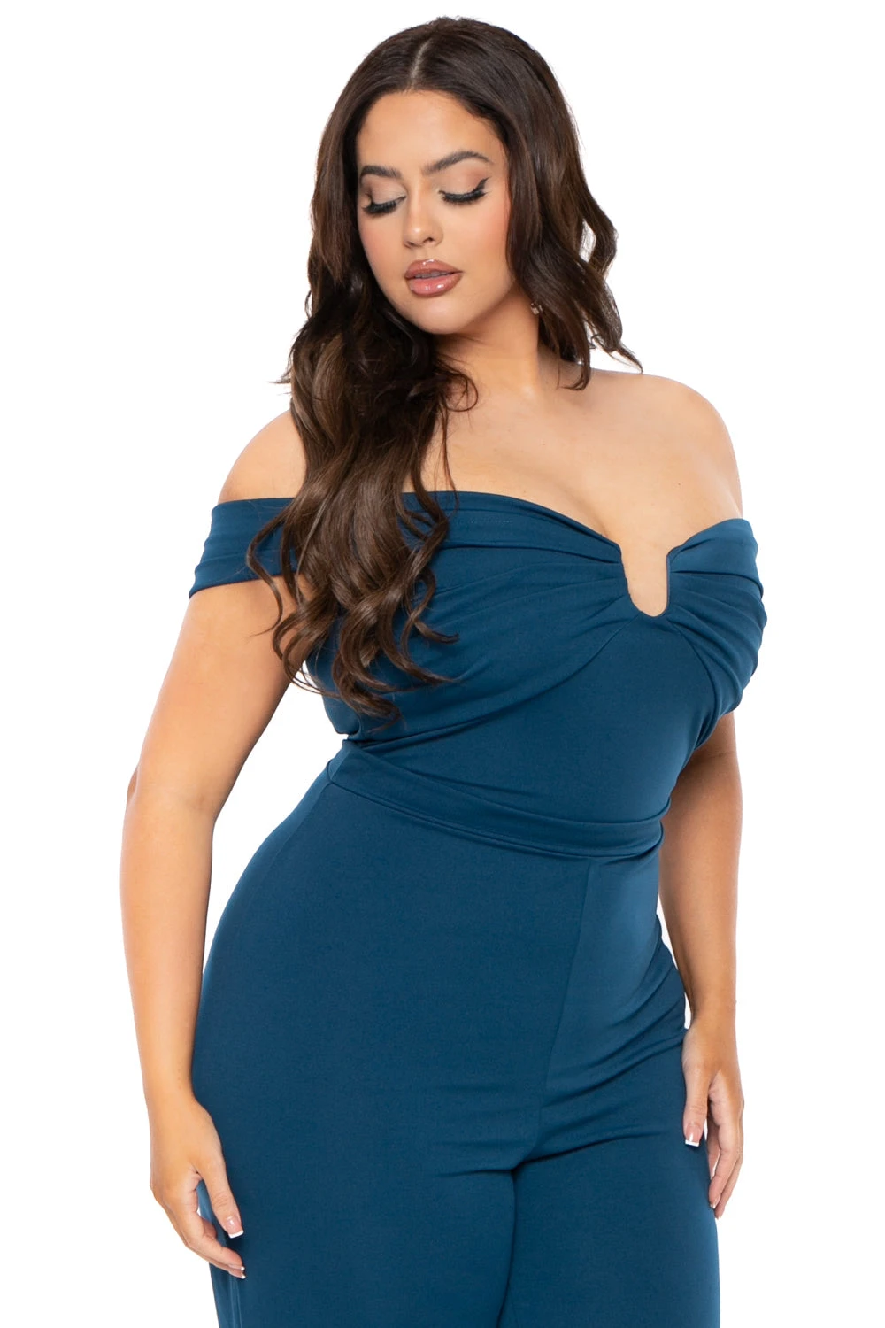 Plus Size Amber Off The Shoulder Jumpsuit - Teal Plus Size Amber Off The Shoulder Jumpsuit - Teal -Kitchensuppliesdeal curvy sense jumpsuits and rompers plus size amber off the shoulder jumpsuit teal 30836137951329
