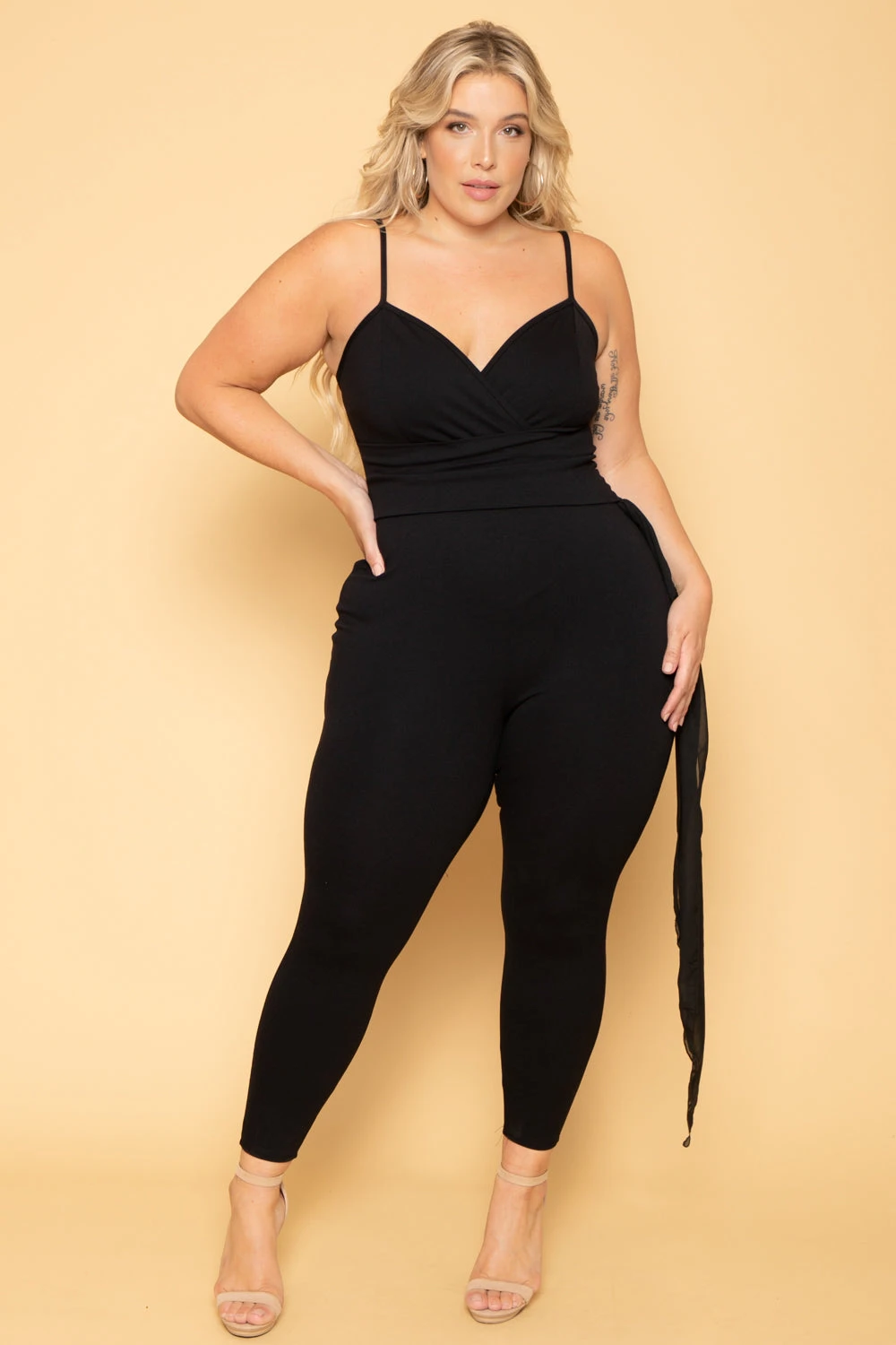 Plus Size Aubree Chiffon Sash Jumpsuit - Black Plus Size Aubree Chiffon Sash Jumpsuit - Black -Kitchensuppliesdeal curvy sense jumpsuits and rompers plus size aubree chiffon sash jumpsuit black 29881649102945